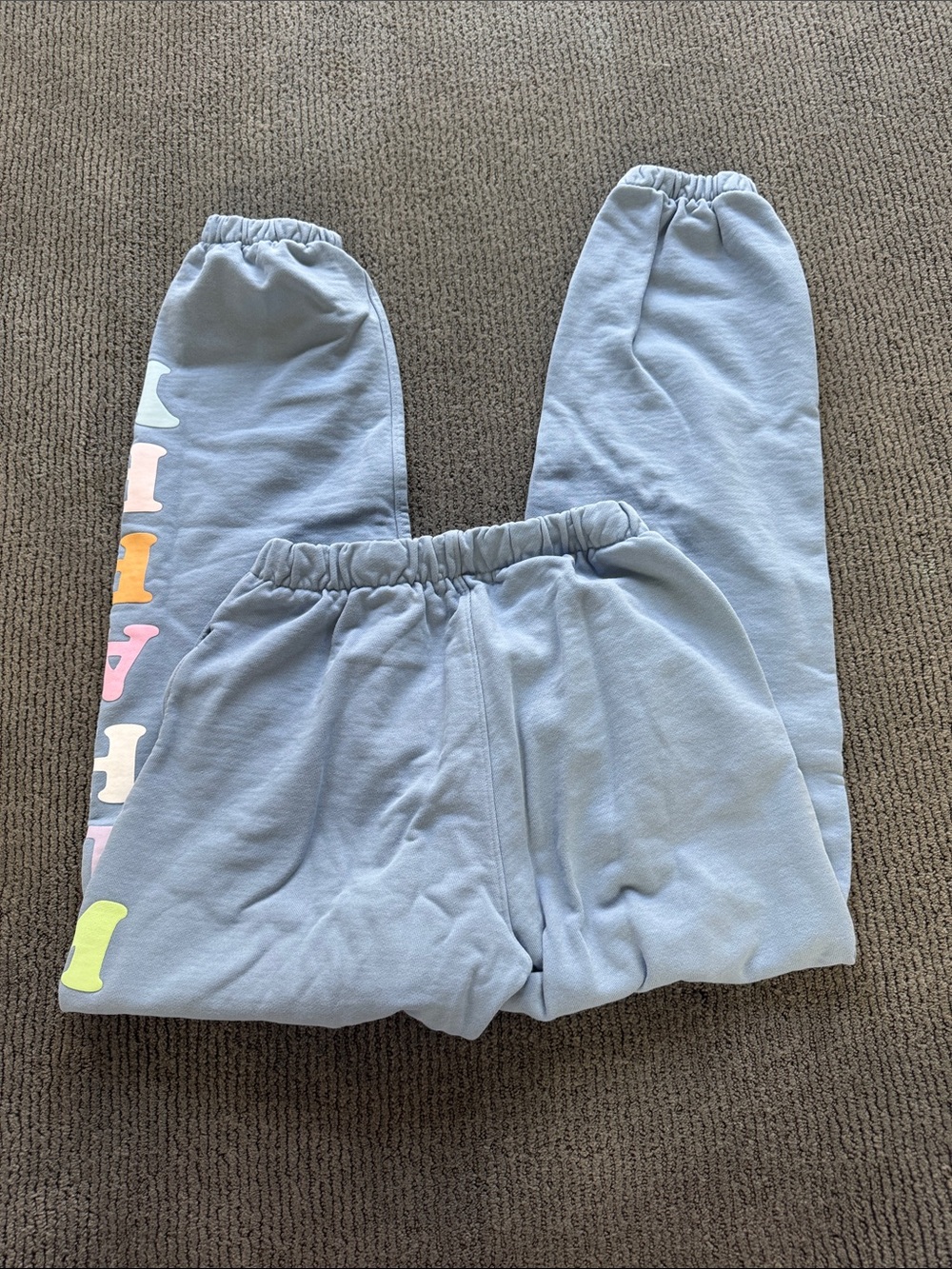 Madhappy Light Blue Kids Sweatpants with Multicolor Side Letters - Picture 3 of 5